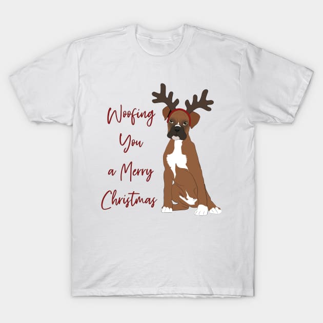 Cute Christmas Boxer, woofing you a merry Christmas T-Shirt by NinoRc